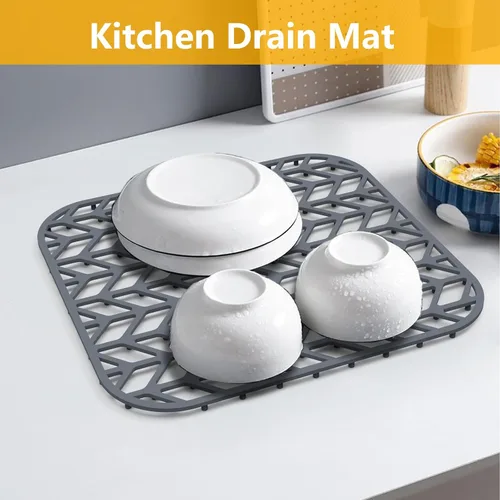 Vista 4 de Protectores de fregadero de cocina de 12 x 11 y 13 x 11 pulgadas, protectores de silicona para fregadero de cocina para la parte inferior del Gris