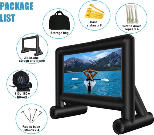Vista 6 de 14 pies de pantalla de proyector de película inflable para interiores y exteriores con bolsa de transporte para proyección frontal y trasera