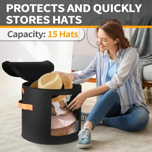 Vista 2 de Caja de almacenamiento de sombreros extragrande de kushon para mujeres y hombres, 19" de diámetro x 17" de alto, cajas para sombreros de vaquero