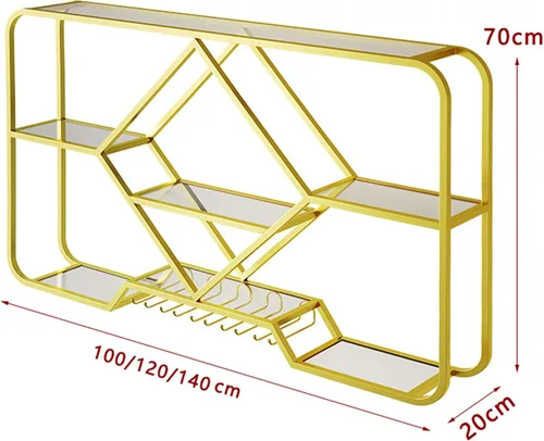 Vista 2 de Estante de metal para vino montado en la pared con soporte colgante para copas de vino, estante para licor, estante de almacenamiento de cocina