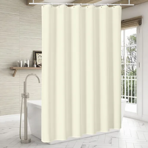 Vista 6 de MitoVilla Cortina de ducha de tela texturizada ponderada de lujo beige, 72 Marfil