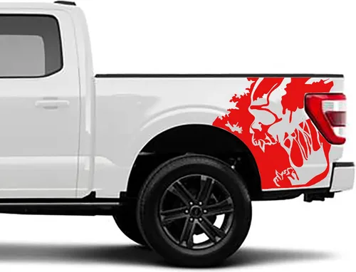 Vista 3 de Calcomanía de vinilo para cama con diseño de calavera compatible con Ford F150 2021-2023 (par) (negro brillante)