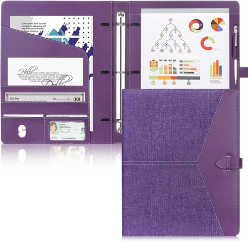 Vista 12 de Toplive Padfolio - Carpeta organizadora de 3 anillas, carpeta de negocios para mujer, tamaño A4/carta, piel sintética, profesional, para Negro