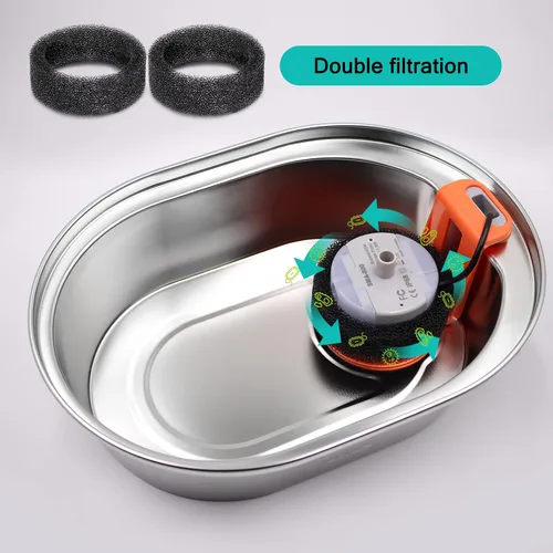 Vista 4 de Monsin Filtros de fuente de agua para gatos de acero inoxidable de 67 onzas/2 litros de flujo de agua ajustable para mascotas, paquete de 4 filtros