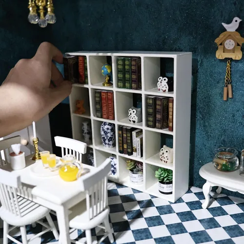 Vista 3 de Estante de almacenamiento de muebles en miniatura para casa de muñecas 1/12, estante de 16 rejillas, estante de exhibición, estante de pared, mini