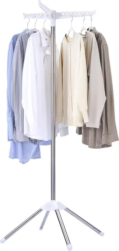 Vista 19 de CASAMAYA Tendedero plegable para ropa de 74.8 pulgadas, 2 niveles, con riel giratorio para 54 piezas de ropa, ahorro de espacio, interior, acero