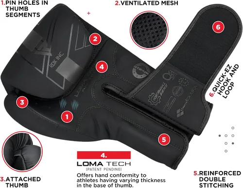 Vista 2 de RDX Guantes de boxeo de 14 onzas y espinilleras de kickboxing (tamaño grande), guantes de piel maya de alta calidad para adultos, con almohadillas