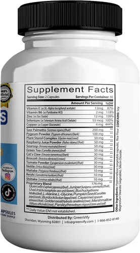 Vista 2 de Suplemento SOS Max para próstata, 60 cápsulas, complejo herbario natural con palma enana, vitamina E, B6, suministro para 30 días