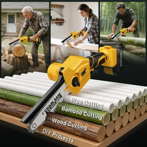 Vista 9 de Mini motosierra inalámbrica sin escobillas, para batería DEWALT de 20 V MAX, motosierra de 6 pulgadas con 2 cadenas, bloqueo de seguridad, 1.98