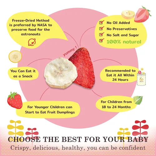 Vista 3 de Wel-B Bocadillos de frutas liofilizadas, fresas frescas y plátanos liofilizados para obtener una textura saludable y crujiente mientras conservan
