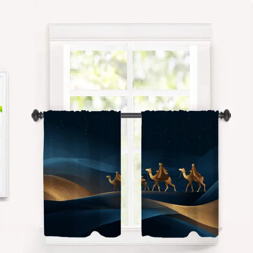 Vista 63 de Cortinas de cocina de hojas de arce otoñales para ventanas, hojas verdes y rojas sobre cenefas opacas negras, tratamientos de ventana de poliéster