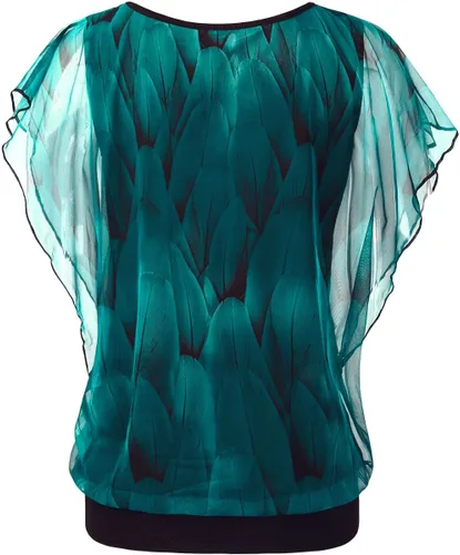 Vista 2 de BAISHENGGT Blusas de verano para mujer, de manga corta, plisadas, de malla frontal, blusas elegantes y casuales
