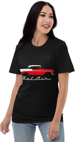 Vista 2 de 1956 Chevy Bel Air Rojo Antiguo Coche Coleccionista Cars 56 Belair Camiseta de manga corta