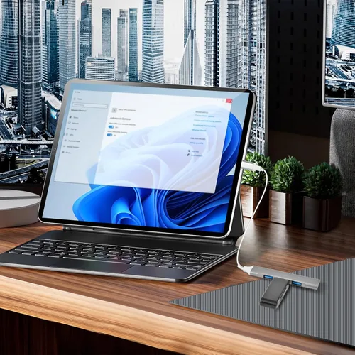 Vista 6 de QAJOPFN 4 puertos USB C a USB Hub, adaptador de aluminio tipo C a USB A 3.0, extensor USB Plug and Play para MacBook Pro/Air, laptop, teclado y mouse