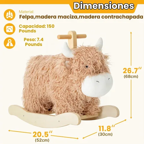 Vista 2 de Caballo mecedor para bebé de 1 año de edad, juguete mecedor de madera de vaca de juguete de peluche de madera para cuarto de niños, sala
