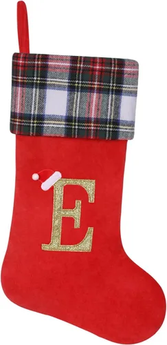 Vista 18 de Calcetines de Navidad personalizados con monograma inicial, adornos colgantes, medias clásicas de cuadros negros de 19 pulgadas, decoraciones
