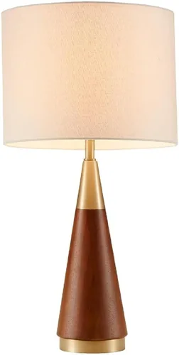 Vista 2 de Lámpara de mesa triangular de 26 pulgadas, color oro blanco, de mediados de siglo, moderna para mesita de noche, lámparas de escritorio para sala