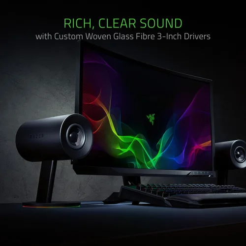 Vista 4 de Razer Nommo Chroma - Altavoces de computadora, puertos de graves traseros para juegos de rango completo e inmersión de sonido, controladores