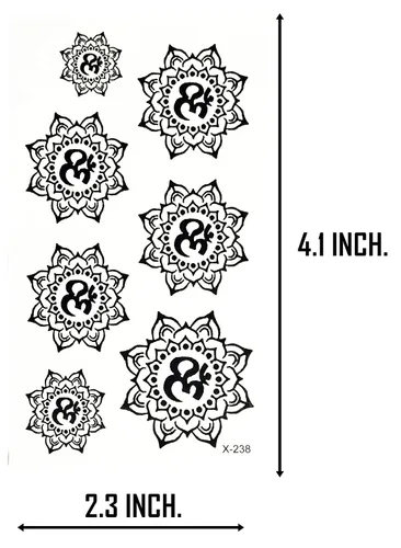 Vista 2 de Temporary Tattoos ONCEX Mini 3 hojas estilo nuevo para hombres y mujeres, Aum Om Sun Flower Hinduismo Hinduismo Hinduismo Yoga tatuaje indio Sexy