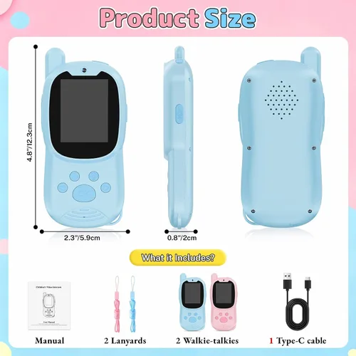 Vista 7 de Walkie Talkies de video para niños con cámara, paquete de 2 juguetes Walkie-Talkie recargables para niños y niñas de 3 a 12 años, regalos