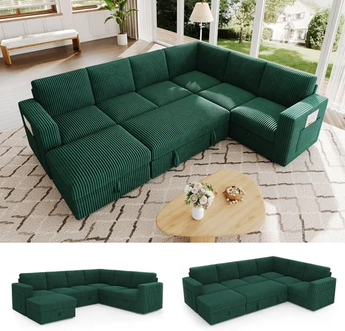 Vista 16 de Sofá modular de 85 pulgadas con cama extraíble, sofá modular de 5 asientos en forma de L con almacenamiento, sofás seccionales para sala de estar