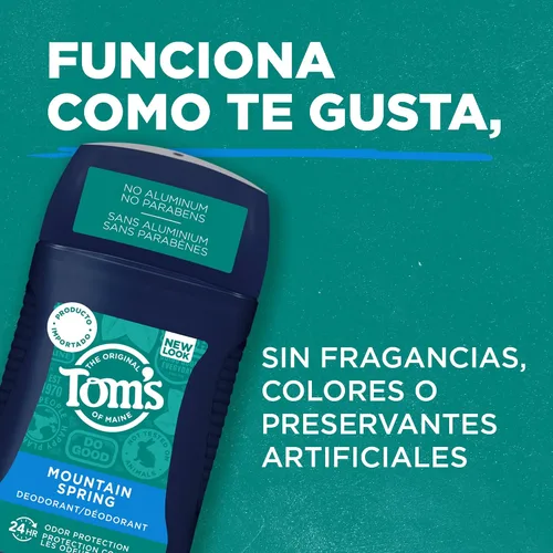 Vista 4 de Tom's of Maine Desodorante natural sin aluminio de larga duración para hombres, Mountain Spring, 2.8 onzas (el embalaje puede variar)