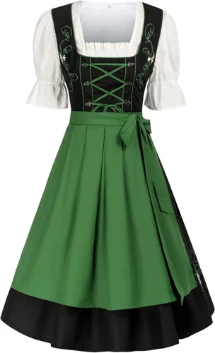 Vista 10 de JASAMBAC Vestidos de tirolesa de 3 piezas para mujer, trajes de Oktoberfest Verde militar