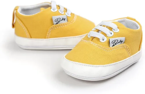 Vista 4 de Tenis unisex de lona para bebés y niñas suela de goma suave tobillo alto zapatos de cuna para niños pequeños para primeros caminos