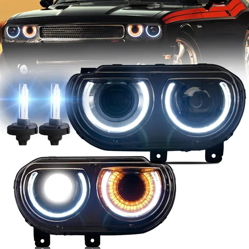 Vista 9 de Conjunto de faros delanteros VLAND Compatible con Dodge Challenger 2008-2014 3ra Gen Cupé, Normal