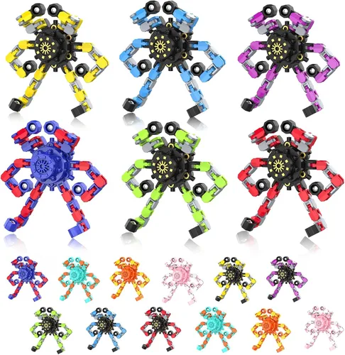 Vista 8 de Fidget Spinners Transformables, 8 Piezas de Juguetes Sensoriales Divertidos para Adultos, Cadena Deformable DIY Robot Spinner, Juguete Giroscopio