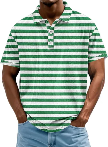 Vista 24 de Camisa polo de manga corta para hombre, camiseta de golf a rayas, de manga corta, para vacaciones, casual, cuello en V, camiseta de verano