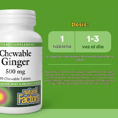 Vista 3 de Natural Factors Jengibre masticable 500 mg, 90