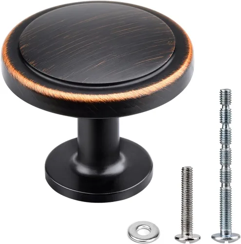 Vista 11 de WEAVERBIRD Paquete de 2 pomos redondos negros para gabinete, pomos modernos de aleación de zinc de 1-1/4 pulgadas para armarios de cocina, puertas