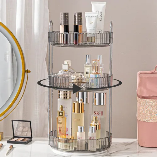Vista 8 de Shuang Qing Organizador de Maquillaje Giratorio para Tocador, Almacenamiento de Cuidado de la Piel Transparente de Alta Capacidad, Organizador