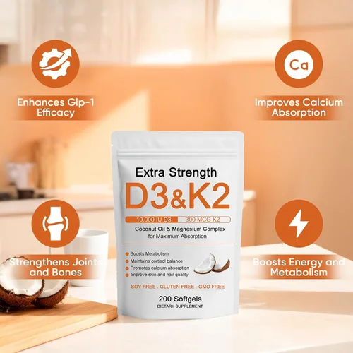 Vista 2 de Vitamina D3 K2 Complejo de Magnesio, Fuerza Extra D3 & K2 con Triple Magnesio en Cápsulas Blandas, D3 + K2 (Mk-7) Apoyo para Huesos e Inmunidad