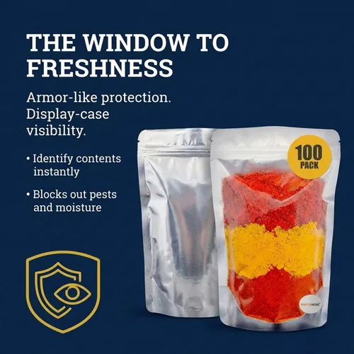 Vista 5 de Performore Bolsas de pie de 5 x 8 pulgadas, bolsas resellables con cierre hermético para almacenamiento de alimentos, bolsas de Mylar resistentes