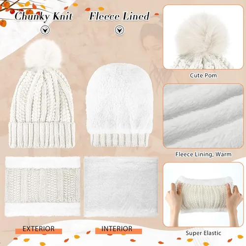 Vista 7 de SATINIOR Juego de 5 piezas de gorro de invierno y bufanda, guantes de forro polar cálido, gorro de punto, gorro de punto para pantalla táctil