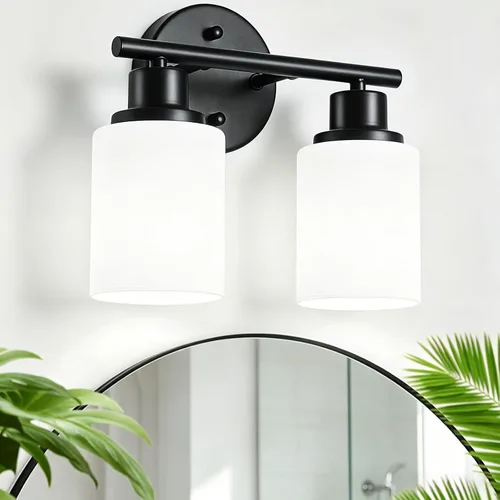 Vista 13 de Paquete de 2 luces de tocador de 1 luz, lámpara de baño de níquel cepillado con pantalla de vidrio blanco lechoso texturizado, accesorio