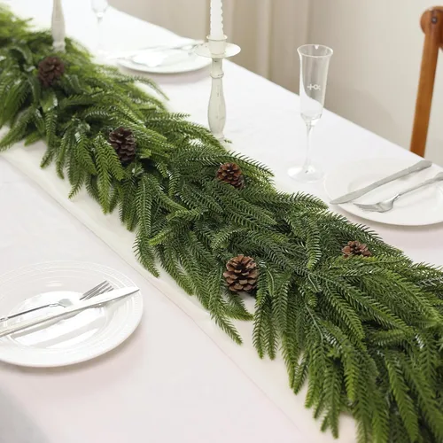 Vista 7 de Guirnalda de pino Norfolk de Navidad de 5 pies, 1 unidad, guirnaldas de agujas de pino artificiales, guirnalda falsa de vegetación sintética