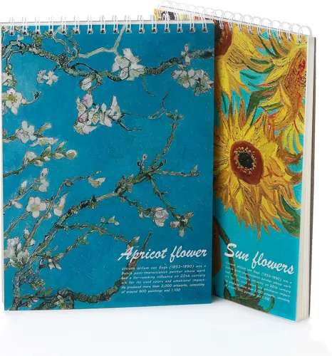 Vista 11 de Paquete de 2 libros estéticos de bocetos en espiral para niños, 98 libras/5.64 oz/m², papel grueso sin ácidos, A4, diario mixto en blanco, cuaderno