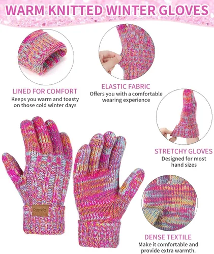 Vista 7 de Remifa Conjunto de bufanda y gorro de invierno para niños y niñas, con forro polar con pompón, bufanda larga, guantes cálidos