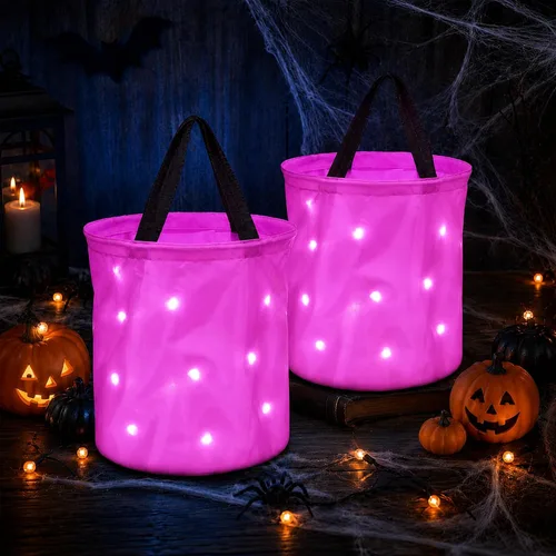 Vista 9 de Shappy 2 bolsas LED para dulces de Halloween, cubo con luz para dulce o Azul