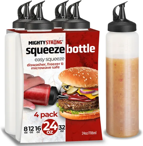 Vista 8 de Paquete de 6 botellas exprimibles para condimentos, botellas de chorro de 8 onzas con tapa a prueba de fugas, botellas de salsa fáciles de verter
