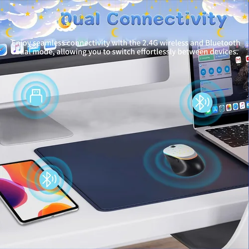 Vista 4 de elec Space Ratón inalámbrico Bluetooth con retroiluminación RGB de cielo estrellado y luz de respiración degradada, mouse ergonómico recargable