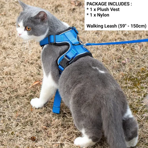 Vista 2 de Mr. Peanut's PurrTrek Arnés reflectante para gatos con correa a juego (extra pequeño, azul)
