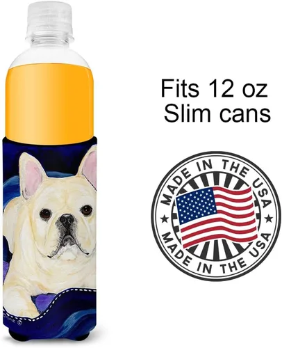 Vista 4 de Caroline's Treasures SS8126MUK Bulldog francés Ultra Hugger para latas delgadas puede enfriar la manga Hugger lavable a máquina para bebidas