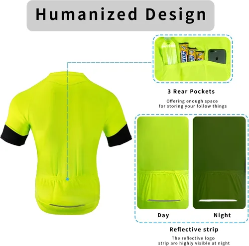 Vista 3 de Dooy Camiseta de ciclismo para hombre, manga corta, con bolsillos, transpirable, de secado rápido