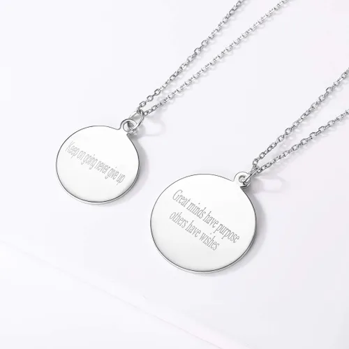 Vista 2 de SILVERCUTE Custom Initial Disc Necklace 925 Sterling Silver Minimalist Personalized CircleHeart Pendant Text Engravable with NameDateLocations Medal