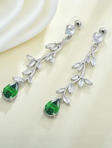 Vista 4 de Aretes largos de lágrima para mujer, diseño de lágrima, para boda, piedras natales, para mujer, regalo de joyería para el día de la madre