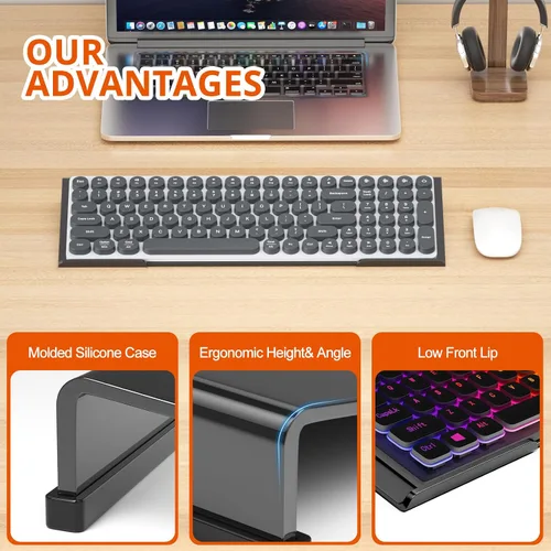 Vista 8 de Richboom - Soporte para teclado de computadora, inclinado, elevador de teclado de PC para escritura ergonómica fácil, bandeja de teclado acrílica